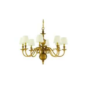     Eight Light Chandelier, Aged Brass Finish with Off White Faux Silk