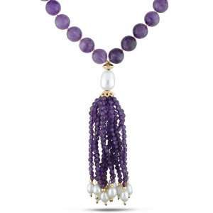   White Pearl and Faceted Amethyst Beads Endless Necklace Jewelry