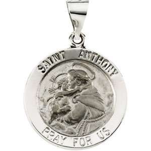  14K White Gold 22.25 mm Hollow Round St. Anthony Medal 