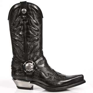 NEWROCK Mens New Rock 7991 West Cowboy Boots Black Leather Snake Skin 