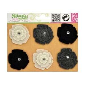   Designs Embellishments Ivory/Charcoal/Black Flowers 6/Pkg; 3 Items