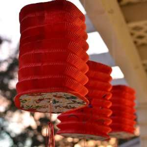 Pentagon Shaped Asian Style Lanterns (3 Per Pack)  Red  