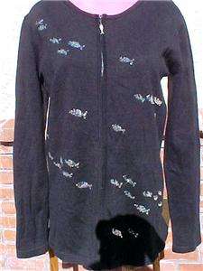 NWT NEW STORYBOOK KNITS BLACK CARDIGAN SWEATER S SILVER WAVE SEQUINS 