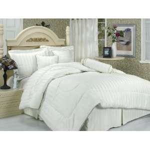  7Pcs King Ivory Stripe Bed in a Bag Comforter Set