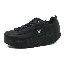   Womens Shape Ups Wide Black Leather Sneakers  
