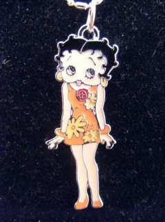Betty Boop silver tone orange color dress necklace  