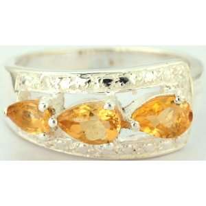    Faceted Triple Citrine Ring   Sterling Silver 