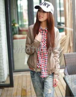 Cool Womens Slim Zip PU Leather Jacket/Coat Pink W45  