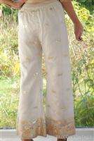   GOLD EMBROIDERED Bell Bottom Boho INDIA Hippie Pants Small Medium S/M