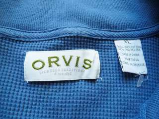 Orvis Mens Long Sleeve Henley Blue Waffle Knit Size XL Button Up 