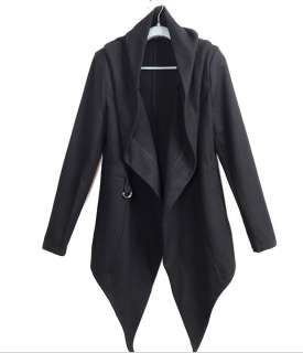 Black Super Punk Style UK Fashion Woollen Cloth Mens Overcoat 4 size 
