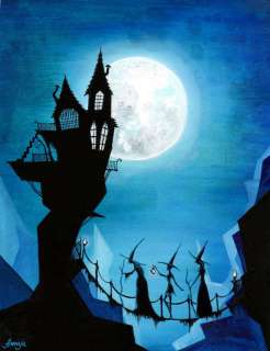 Blue Moon Witch Sisterhood Pagan Fantasy Folk Painting  