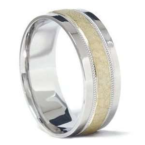  Mens 950 Platinum & 18K Gold Hammered Wedding Band Ring Jewelry