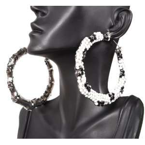 Iced Out Basketball Wives White 3 Inch Bamboo Hoop Earrings POParazzi