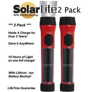   Solar Powered Flashlight with Emergency Battery Backup Red (*2 pack