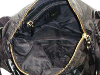   Nylon And Leather Drawstring Slouchy Satchel Handbag Tote Purse  
