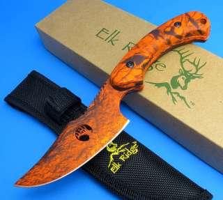  Anderson Orange Camo Upswept Fixed Blade Hunting Skinning Knife  