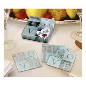    4 Set Glass Love Coaster Wedding Party Favors