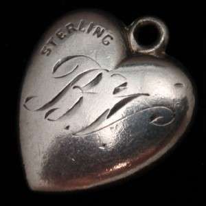   Heart Charm Vintage Sterling Silver & Enamel 4 Leaf Clover Engraved BV