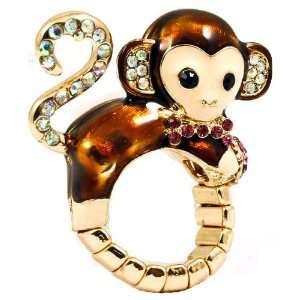   The Cutest Designer Inspired Crystal Monkey Stretch Ring Ever Jewelry