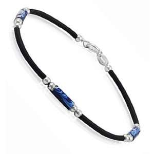  Italian Sterling Silver Rubber Bracelet   Blue Jewelry