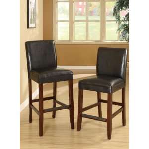  Set of 2 Bar Chairs with Black Finish Legs and Black Faux 