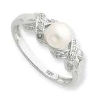 goldia Sterling Silver Rhodium 6mm FW Cult Button Pearl Ring Size 7