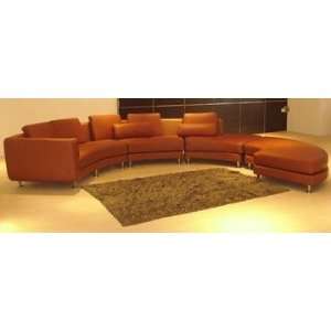  Curved Brown Leather Contemporary Sectional Sofa