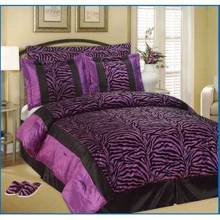 King Size Pink / Black Zebra Faux Silk Flock Printing Comforter Set 
