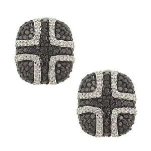    Button Style Black/ White Pave Diamond Earrings 2.00ct Jewelry