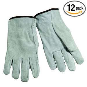   Gloves, Gray Split Cowhide, Unlined, Shirred Wrist, Large (12 Pack