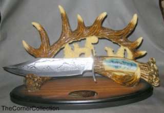 CUSTOM WOLF BOWIE KNIFE with ANTLER DISPLAY  
