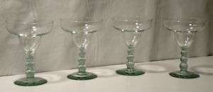 SET OF 4 8OZ CLEAR PALE GREEN STEM MARGARITA GLASSES  