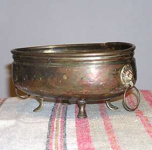   OVAL Solid BRASS Footed Pot / Planter with Lion Head Handles  