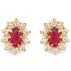 JewelBasket Ruby & Diamond Omega Clip Earrings in 14K Yellow Gold.