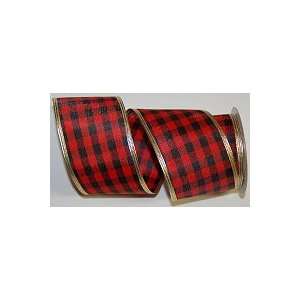  Ribbon Black and Red Plaid with Gold Wired Trim