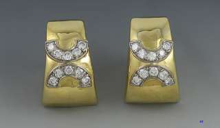 ITALIAN 18K GOLD BRILLIANT DIAMOND CLIP EARRINGS MODERN  