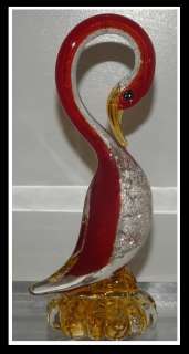   Vintage Red , Gold & Silver Murano Italian Art Glass Duck NR  
