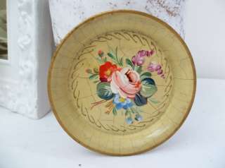   Vintage French Chic Hand Painted Roses Yellow Metal Toleware Tole Tray