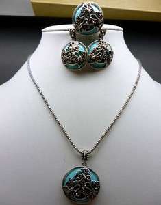   Turquoise Earring Ring Pendant Necklace Set Fashion Jewellery  