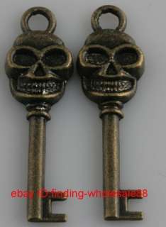 Free ship 14pcs bronze color skull key charms pendants  