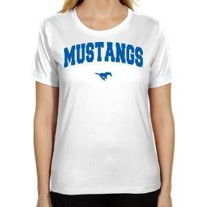  SMU Mustangs Ladies White Logo Arch Classic Fit T shirt 