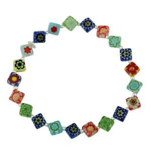  Sterling Silver Multi Hand Blown Glass Square Bead 