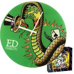  Officially Licensed Don Ed Hardy Snake Bar Glass Clock 