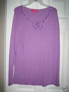 Maternity Liz Lange Lavender Sequin Beaded top shirt L  