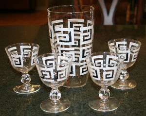   BLACK & WHITE Greek Key Pattern Glass Martini / Juice Set  
