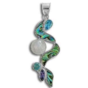   Swiss Blue Topaz, Rainbow Moonstone & Iolite Pendant by Sajen Jewelry