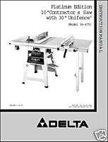 Delta 10 Table Saw Instruction Manual Model 36 475  