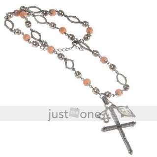 Fashion Necklace Metal Orange Bead Beads Cross Pendant