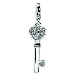   Silver Heart Top Cz Key W/Lobster Clasp Charm Amore La Vita Jewelry